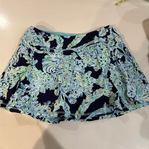 Lilly Pulitzer Navy and Aqua Floral Skater Skirt